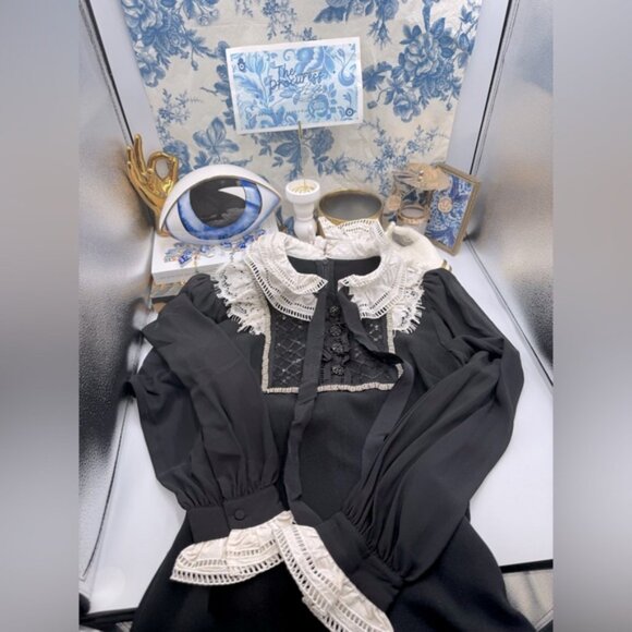 🆕 SELF-PORTRAIT 🧿 NWOT Diamante Trim Mini Dress, Black - Sz US 4 UK 8 - Picture 2 of 15